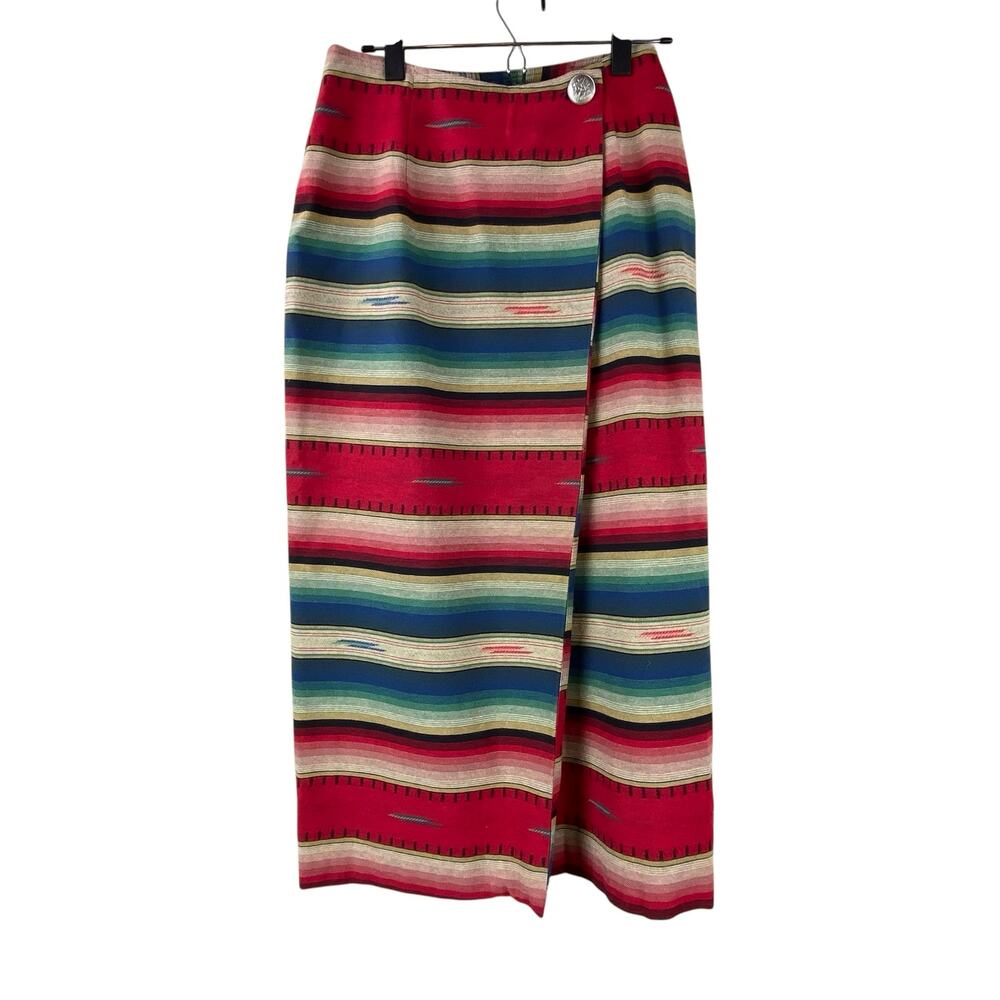Vintage Southwestern Blanket Stripe Wrap Maxi Skirt Size S/M Western